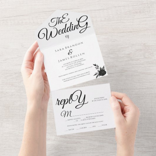 Romantische kalligrafie Het huwelijk All In One Uitnodiging (Afscheurbaar)