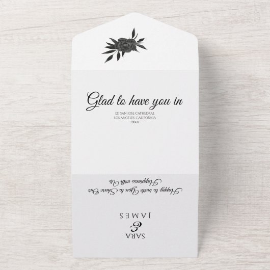 Romantische kalligrafie Het huwelijk All In One Uitnodiging (Buitenkant)