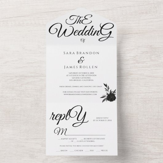 Romantische kalligrafie Het huwelijk All In One Uitnodiging (Binnen)