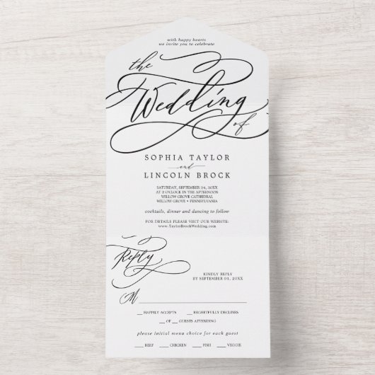 Romantische kalligrafie Het huwelijk van All In One Uitnodiging (Binnen)