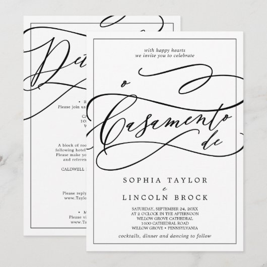 Romantische kalligrafie in één Portugees huwelijk Kaart (Voorkant / Achterkant)