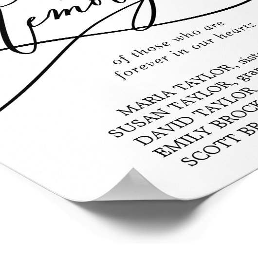 Romantische kalligrafie in liefdevol geheugen poster (Hoek)