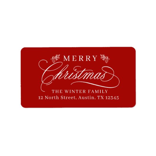 Romantische Kalligrafie Kerstterugkomst Adres Rood Etiket (Voorkant)