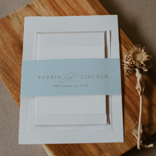 Romantische kalligrafie Lichtblauw en gouden bru Uitnodigingen Wikkel