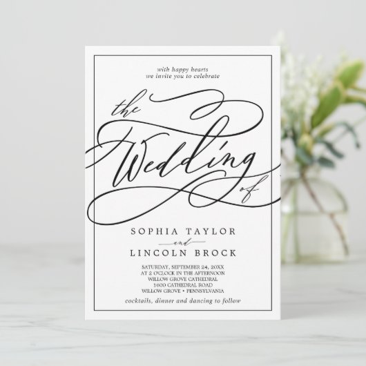 Romantische kalligrafie | Lijst de bruiloft van Kaart (Staand voorkant)