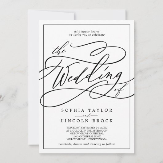 Romantische kalligrafie | Lijst in één bruiloft Kaart (Voorkant)