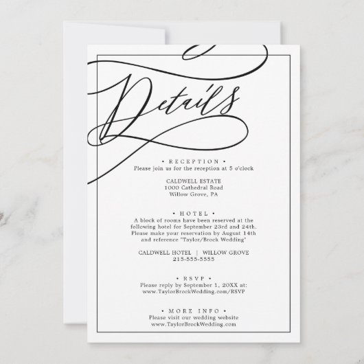 Romantische kalligrafie | Lijst in één bruiloft Kaart (Achterkant)