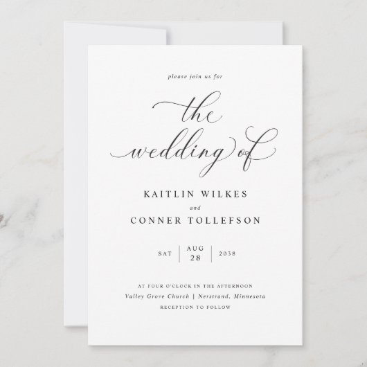 Romantische kalligrafie Luxe bruiloft Kaart (Voorkant)