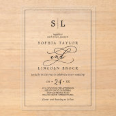 Romantische kalligrafie minimalistische monogram b acryl uitnodigingen (Voorkant)