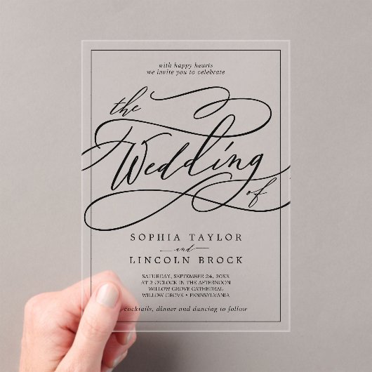 Romantische kalligrafie Moderne eenvoudige elegant Acryl Uitnodigingen (Insitu (Draagbaar))