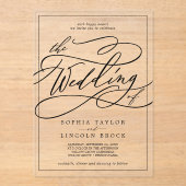 Romantische kalligrafie Moderne eenvoudige elegant Acryl Uitnodigingen (Voorkant)