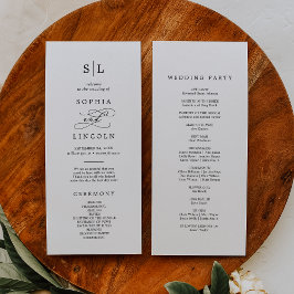 Romantische kalligrafie monogram bruiloft programm programmakaart