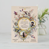 Romantische kalligrafie monogram foto trouw  folie uitnodiging (Staand Voorkant)