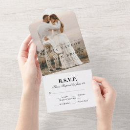 Romantische kalligrafie Monogram Trouwfoto All In One Uitnodiging