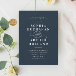 Romantische kalligrafie Navy Blue Elegant Wedding Kaart