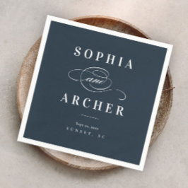 Romantische kalligrafie Navy Blue Elegant Wedding Servet