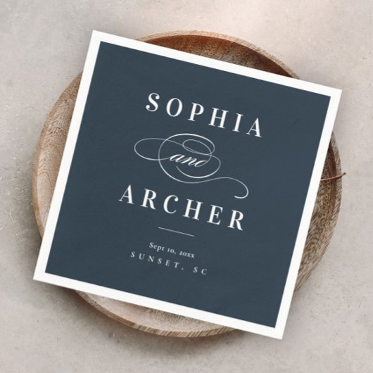 Romantische kalligrafie Navy Blue Elegant Wedding Servet