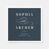 Romantische kalligrafie Navy Blue Elegant Wedding Servet (Voorkant)