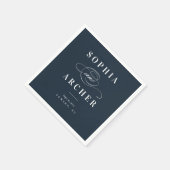 Romantische kalligrafie Navy Blue Elegant Wedding Servet (Hoek)