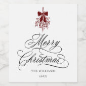 Romantische kalligrafie Prettig kerstfeest Rood & Wijn Etiket (Enkel label)