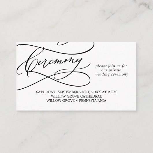Romantische kalligrafie Private Wedding Ceremony K Informatiekaartje (Voorkant)