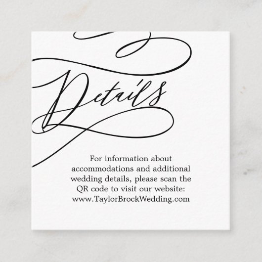 Romantische Kalligrafie QR Code Bruiloft Details Informatiekaartje (Voorkant)