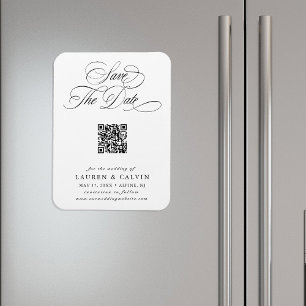 Romantische Kalligrafie QR Code Bruiloft Save the  Magneet