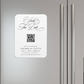Romantische Kalligrafie QR Code Bruiloft Save the  Magneet