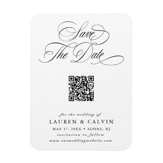 Romantische Kalligrafie QR Code Bruiloft Save the Magneet (Verticaal)