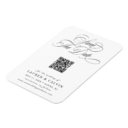 Romantische Kalligrafie QR Code Bruiloft Save the  Magneet (Linkerzijde)