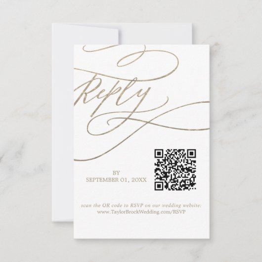 Romantische Kalligrafie QR Code Gouden Bruiloft RSVP Kaartje (Voorkant)