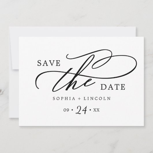 Romantische kalligrafie | QR-code horizontaal Save The Date (Voorkant)