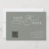 Romantische Kalligrafie QR Code Sage Groen Horizon Save The Date (Voorkant)