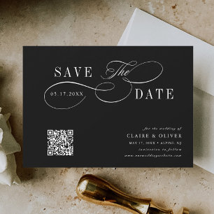 Romantische Kalligrafie QR Code Zwart Horizontaal Save The Date