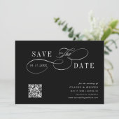 Romantische Kalligrafie QR Code Zwart Horizontaal Save The Date (Staand voorkant)