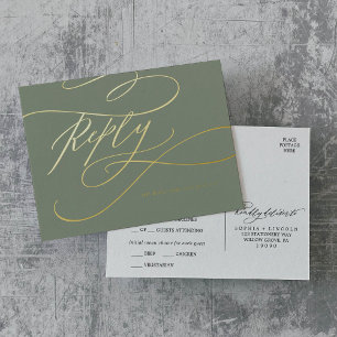Romantische kalligrafie Sage en Gold Foil Maaltijd Folie Uitnodiging Briefkaart