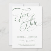 Romantische kalligrafie Sage Green Wedding Photo Save The Date (Voorkant)