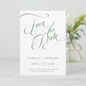 Romantische kalligrafie Sage Green Wedding Photo Save The Date (Staand voorkant)