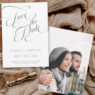 Romantische kalligrafie Sage Green Wedding Photo Save The Date