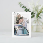 Romantische kalligrafie script bruiloft foto dank  briefkaart (Staand voorkant)