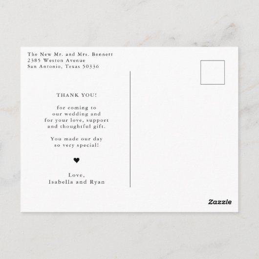 Romantische kalligrafie script bruiloft foto dank briefkaart (Achterkant)