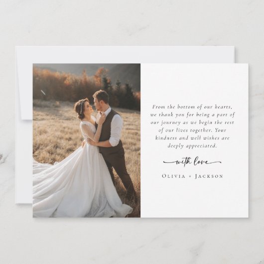 Romantische kalligrafie script foto bruiloft bedankkaart (Achterkant)