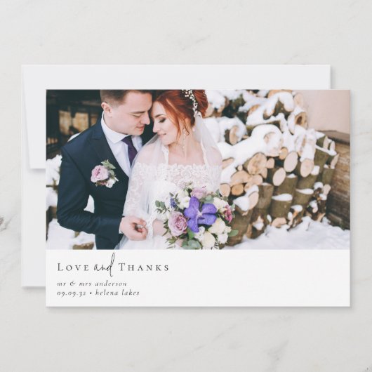 Romantische kalligrafie script foto bruiloft bedankkaart (Voorkant)
