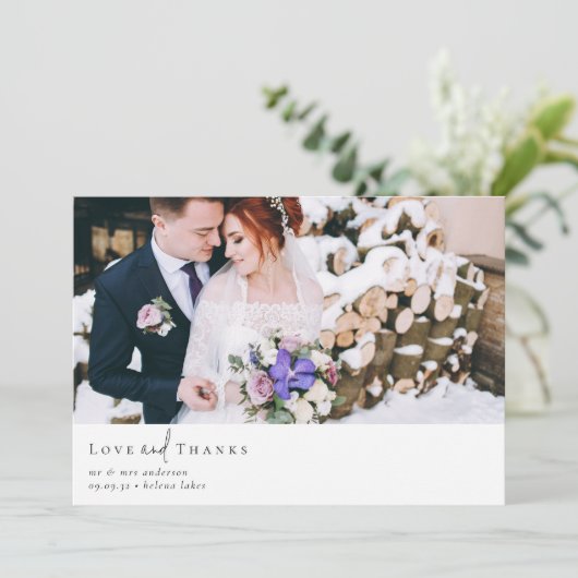 Romantische kalligrafie script foto bruiloft bedankkaart (Staand voorkant)