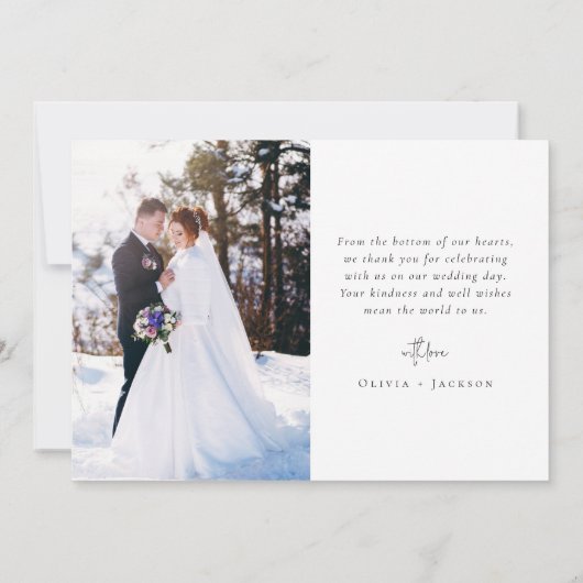 Romantische kalligrafie script foto bruiloft bedankkaart (Achterkant)