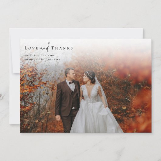 Romantische kalligrafie script foto bruiloft bedankkaart (Voorkant)