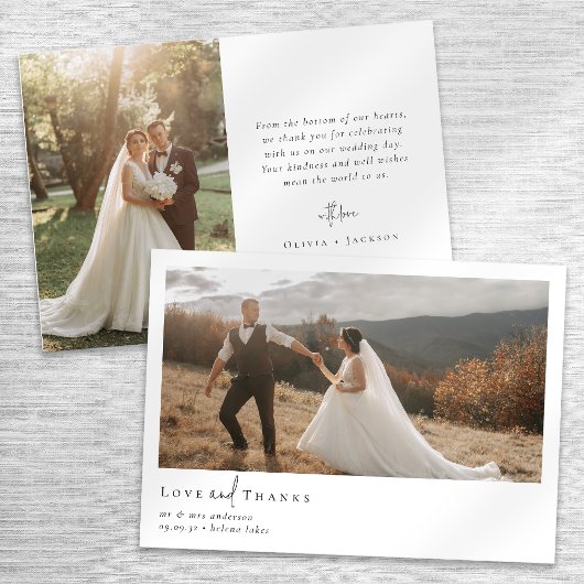 Romantische kalligrafie script foto bruiloft bedankkaart