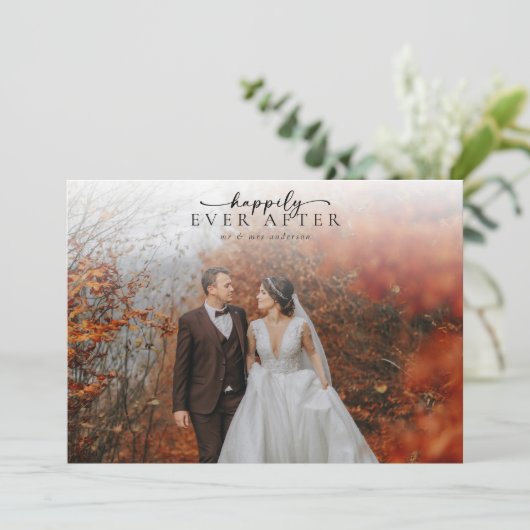 Romantische kalligrafie script foto bruiloft bedankkaart (Staand voorkant)