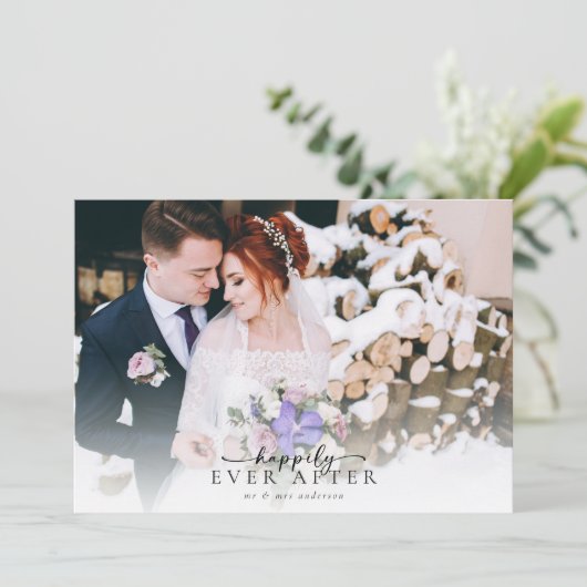 Romantische kalligrafie script foto bruiloft bedankkaart (Staand voorkant)