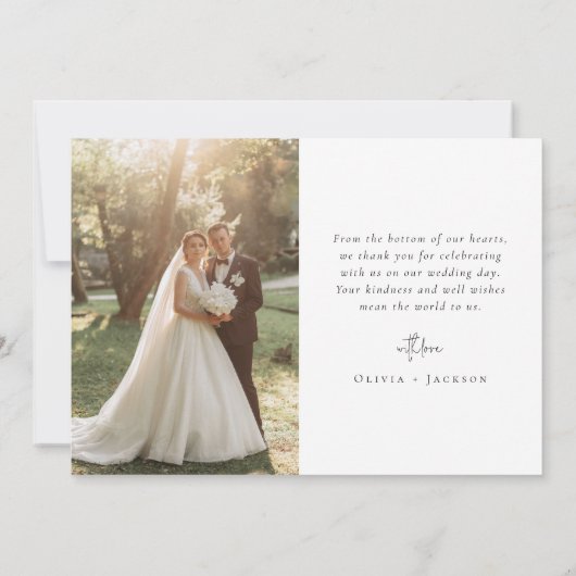 Romantische kalligrafie script foto bruiloft bedankkaart (Achterkant)